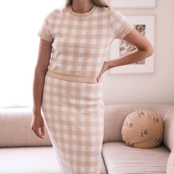 Mason’s Daughter Gingham Knit top knit in Blush cream size S classic plaid - Picture 3 of 9